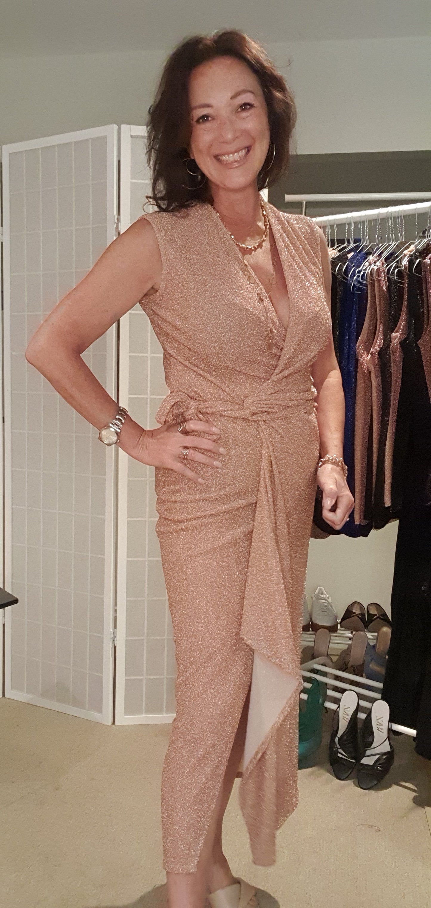 Glam Sparkling Long Wrap Dress in Bronze