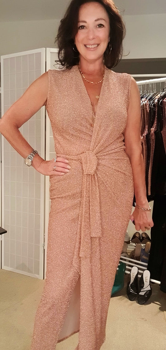 Glam Sparkling Long Wrap Dress in Bronze